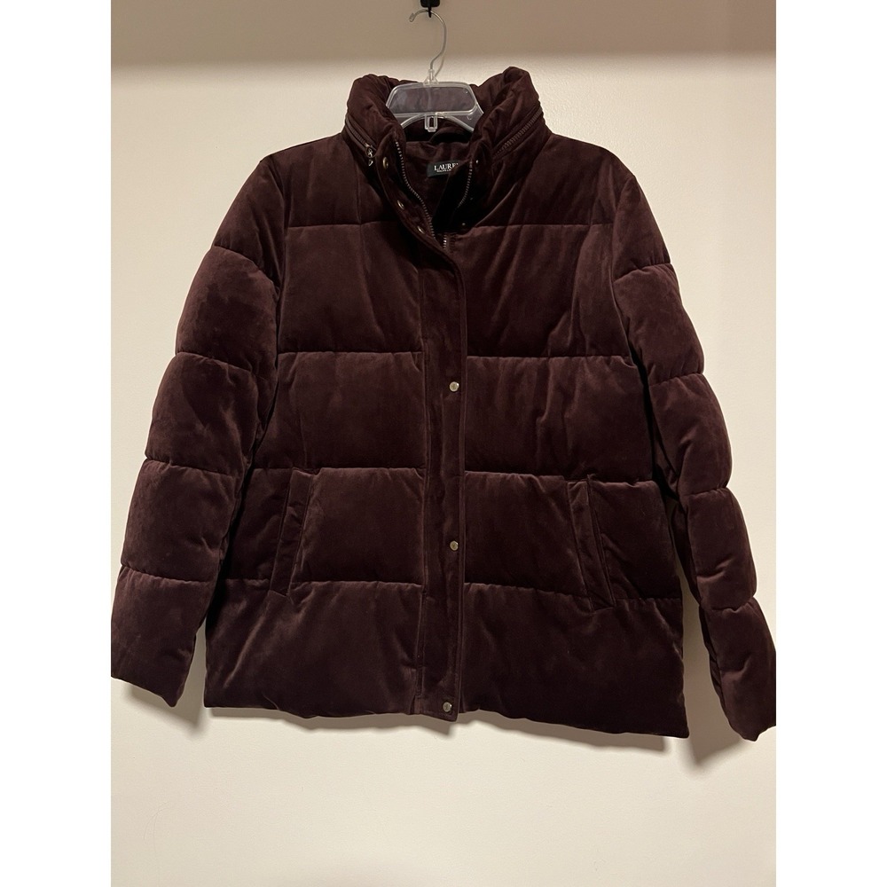 Lauren Ralph Lauren Plum Puffer Coat Velvet Heavy Polyester Fill Hidden Hood XXL